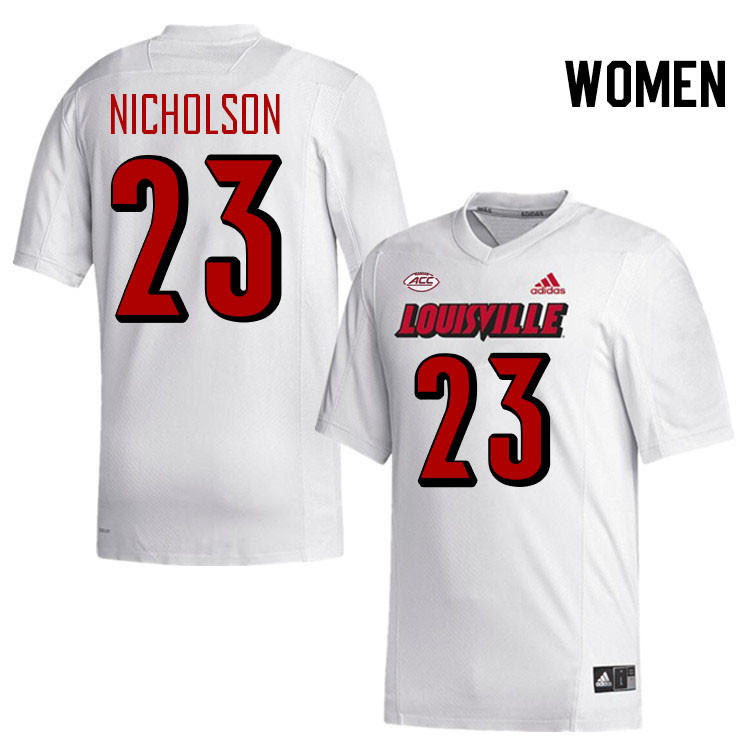 Women #23 Tahveon Nicholson Louisville Cardinals College Football Jerseys Stitched-White